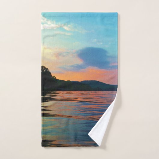 Pêche et bleu coucher de soleil Lac Beach Nature P (Serviette à main)