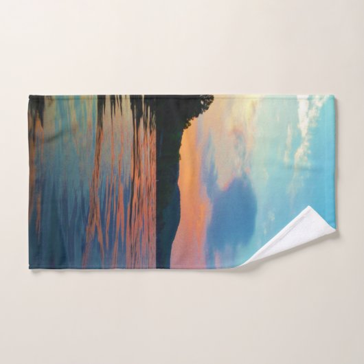 Pêche et bleu coucher de soleil Lac Beach Nature P (Serviette à main)