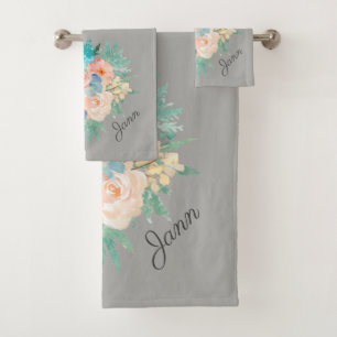 Pêche et Bouquet Floral Aqua avec nom