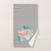 Pêche et Bouquet Floral Aqua avec nom (Serviette à main)