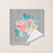 Pêche et Bouquet Floral Aqua avec nom (Gant de toilette)