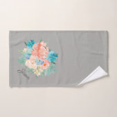 Pêche et Bouquet Floral Aqua avec nom (Serviette à main)