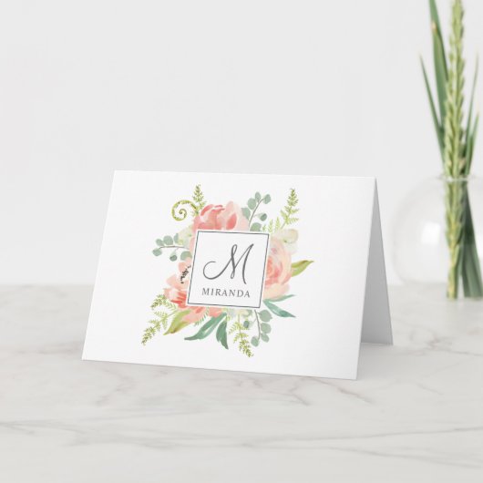 Pêche et crème Aquarelle Florale avec Monogramme (Devant)