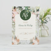 Pêche et Faire-part de mariage florale verte (Debout devant)
