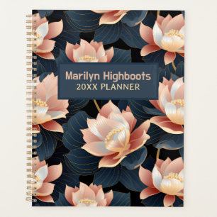 Pêche et fleurs de lotus bleu foncé