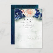 Pêche et marine Blue Floral Wedding RSVP (Devant / Derrière)