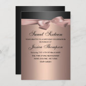 Pêche et noir Bow Sweet 16 Anniversaire Invitation (Devant / Derrière)