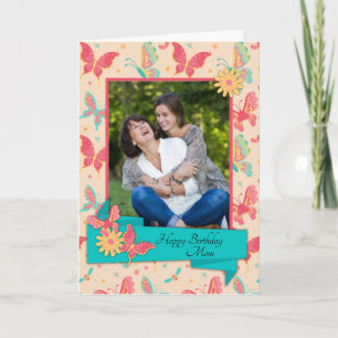 Pêche et papillons Turquoises Carte d'anniversaire