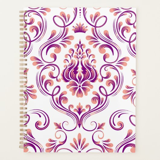 Pêche et pourpre Damas motif floral élégant (Devant)