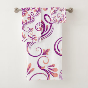 Pêche et pourpre Damas motif floral élégant