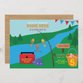 Pêche Fête Anniversaire Bleu Poisson Invitation (Devant / Derrière)