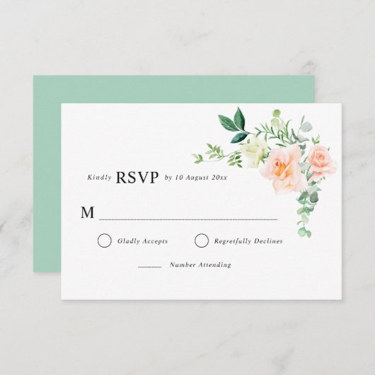pêche fleurie verdure mariage carte RSVP (Devant / Derrière)