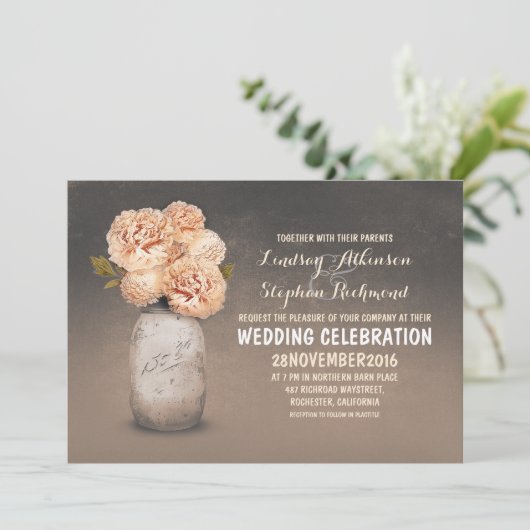 Pêche floral peint en mason jarre invitations mari (Debout devant)