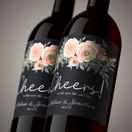 Pêche Green Navy Pastel Floral Mariage Étiquette à