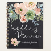 Pêche Green Navy Pastel Floral Wedding planner (Devant)