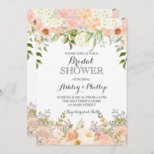 pêche hydrangée nuptiale invitation (Devant / Derrière)