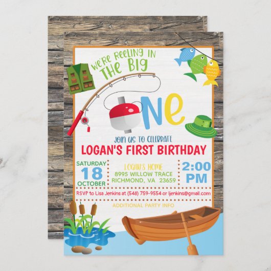 Pêche Invitation d'anniversaire - Le Big One (Devant / Derrière)