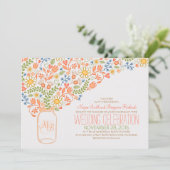 pêche mason jar corail fleurs mariage invitations (Debout devant)