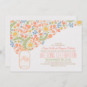 pêche mason jar corail fleurs mariage invitations (Devant / Derrière)