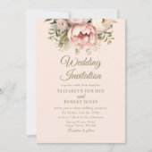 Pêche molle et Faire-part de mariage florale floue (Devant)
