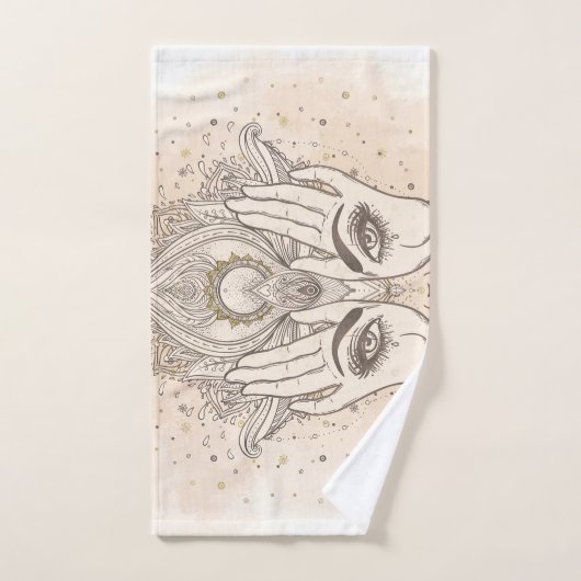 Pêche & Or Boho Lotus Flower Beauté (Serviette à main)