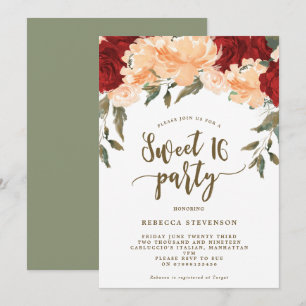pêche rouge floral doux invitation 16 partie