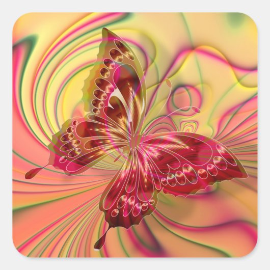 pêche rouge papillon autocollants (Devant)