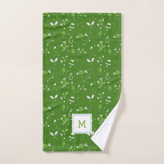 Pêche verte Motif sans mer Monogramme (Serviette à main)