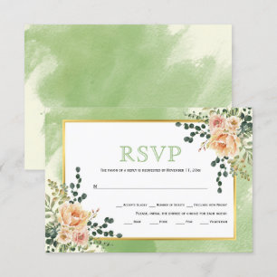 Pêcher fleurs aquarelle sauge mariage floral RSVP