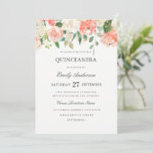 Pêcher Floral Aquarelle Quinceanera Invitation (Debout devant)