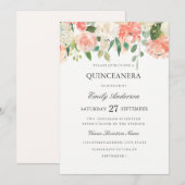 Pêcher Floral Aquarelle Quinceanera Invitation (Devant / Derrière)