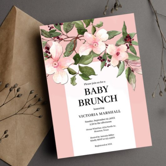 Pêcher Floral Baby Brunch Invitation