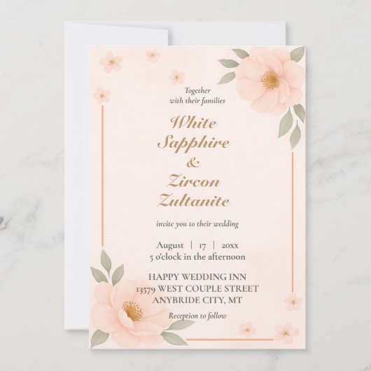 Pêcher Floral Élégant Mariage Invitation (Devant)