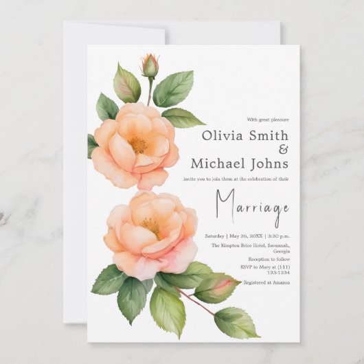 Pêcher le rose sauvage Faire-part de mariage aquar (Devant)