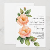 Pêcher le rose sauvage Faire-part de mariage aquar (Devant / Derrière)