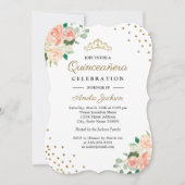 Pêcher or floral Confetti Quinceanera Invitation (Devant)