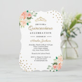 Pêcher or floral Confetti Quinceanera Invitation (Debout devant)