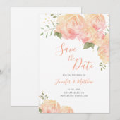 Pêcher Rose Floral Mariage Enregistrer la carte de (Devant / Derrière)