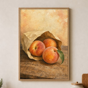 Pêches dans une Affiche Aquarelle de Sac en Papier