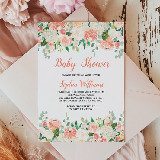 Pêches Et Baby shower De Crème Invitation