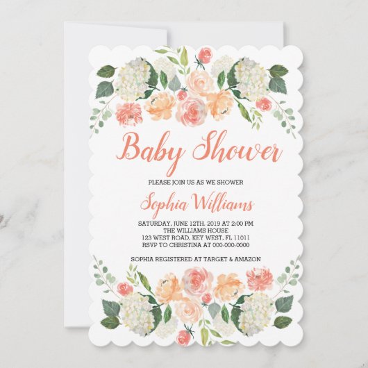 Pêches Et Baby shower De Crème Invitation Fille (Devant)