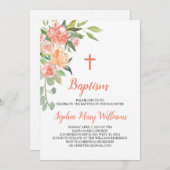 Pêches et crème Baptême Fille Invitation (Devant / Derrière)