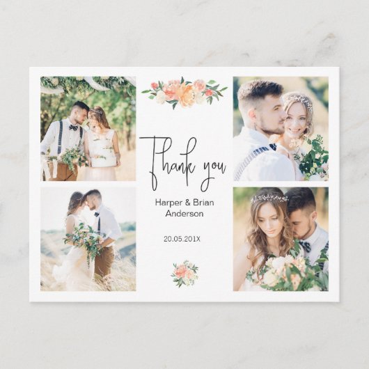 pêches Floral Mariage photo Merci carte postale (Devant)