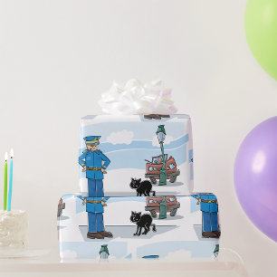 Pechzwart kat politieagent en ongeval cadeaupapier