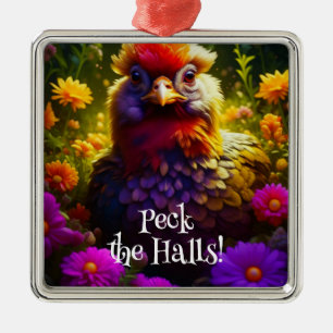 Peck the Halls Chicken Pun   Kerstkippen Metalen Ornament