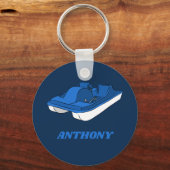Pedal Boat Blue en White Personalized Sleutelhanger (Voorkant)