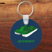 Pedal Boat Green, White, Blue Personalized Sleutelhanger (Voorkant)