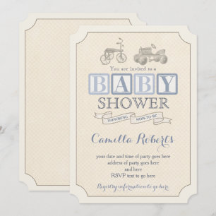 Pedal Car Shower-uitnodigingen, blauw & tapes Kaart