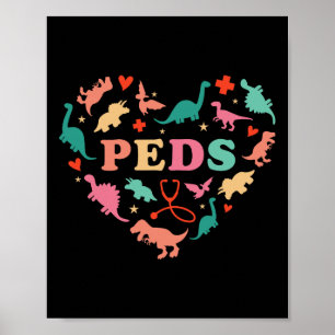 Pediatric Nurse Crew Schattige Kleurrijk Dinosaur Poster