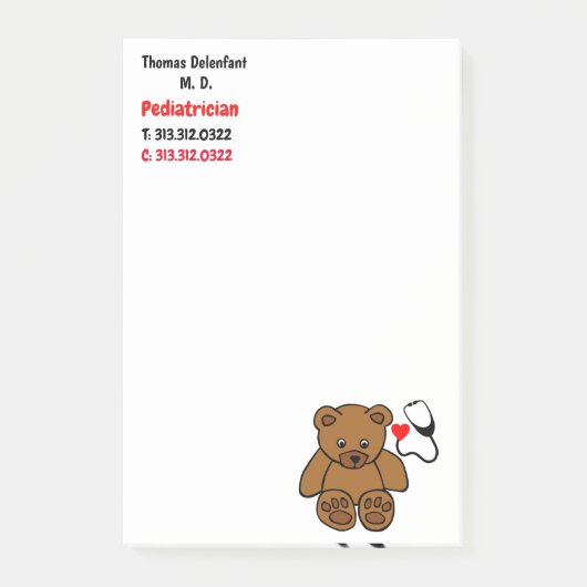 Pediatrische arts - teddy- en hartstethoscoop post-it® notes (Voorkant)